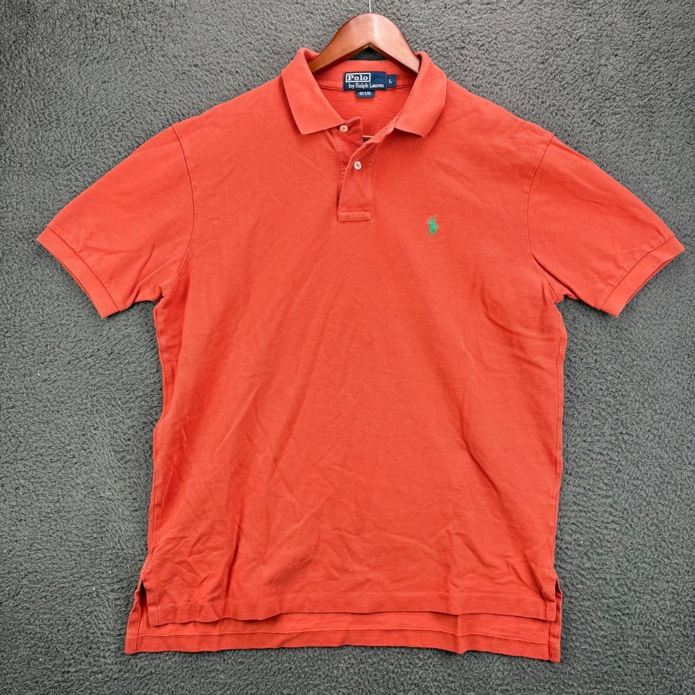 Polo‎ Ralph Lauren Mens Large Orange Short Sleeve Pique Cotton Polo Shirt L